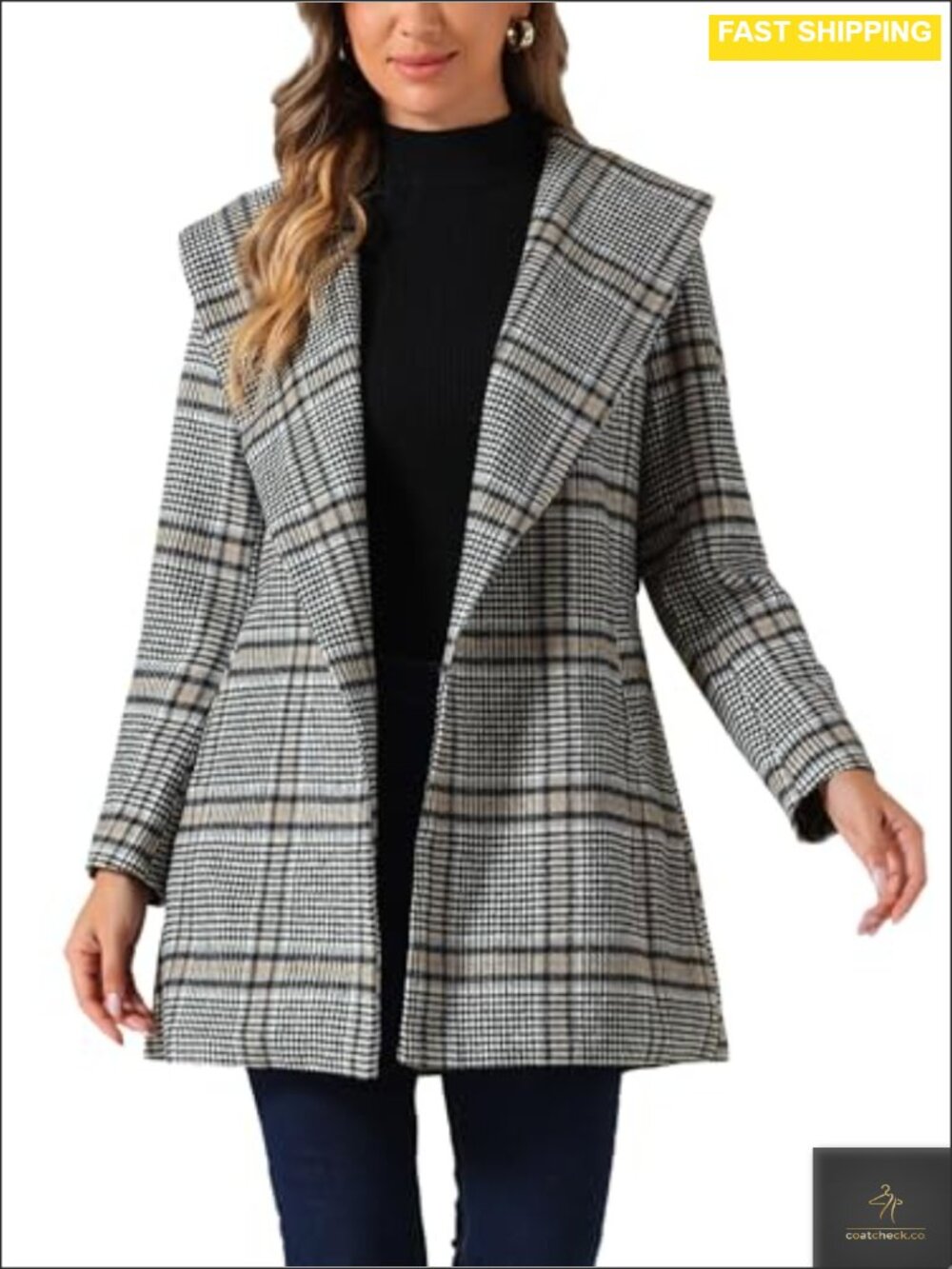 Allegra K Plaid Belted Shawl Collar Tie Waist Wrap Overcoat